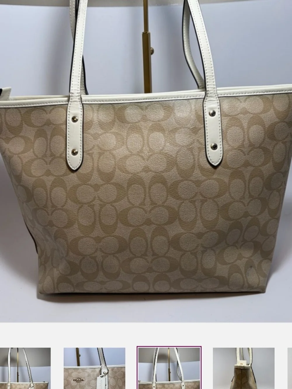 Coach Signature Canvas Tote in Beige with White Trim